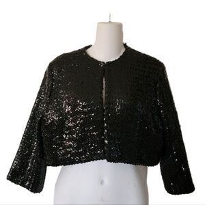Vintage Black Sequin Cropped Jacket Size Medium